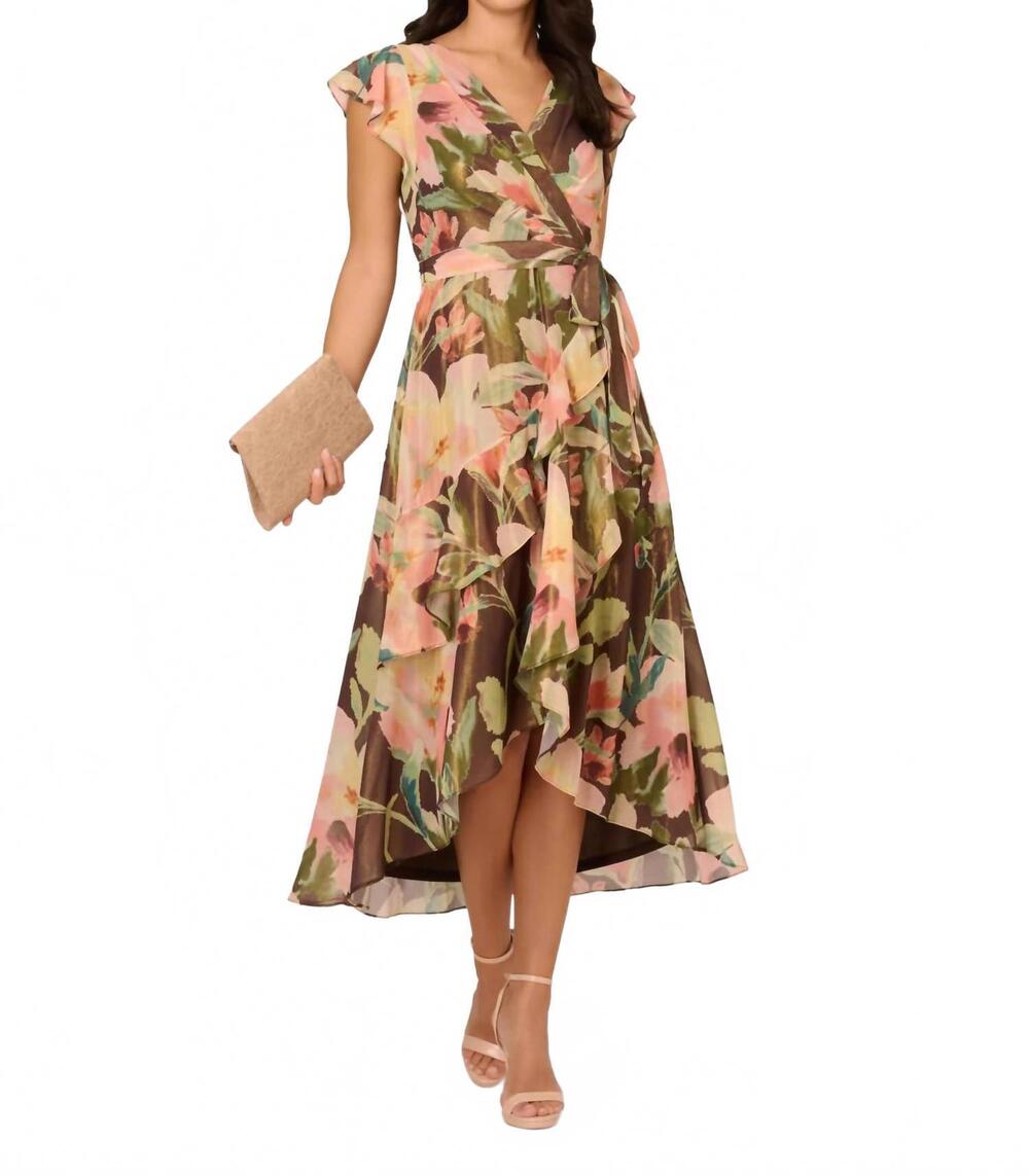 NEW ADRIANNA PAPELL floral hi low midi dress
